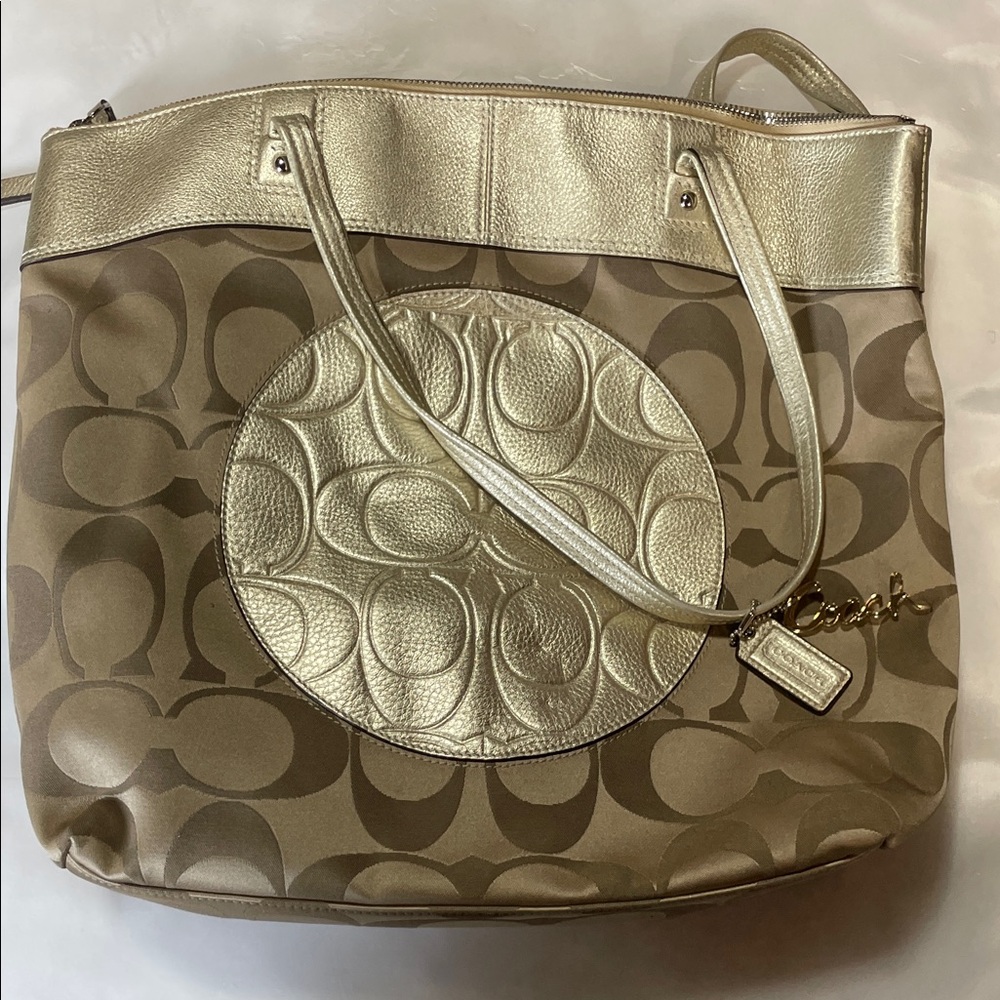 Coach Metallic Gold and Tan Shoulder Bag